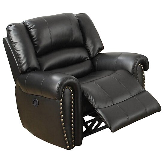 Saltoro Sherpi Nailhead Trim Leatherette Power Recliner, Black